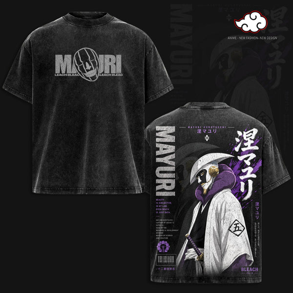 Mayuri Kurotsuchi Bleach Thousand-Year Blood War Oversized Anime Graphic Tee, Vintage Acid Washed Heavy Cotton Shirt, TYBW Streetwear, Unisex Anime Merch, Gift for Bleach Fans