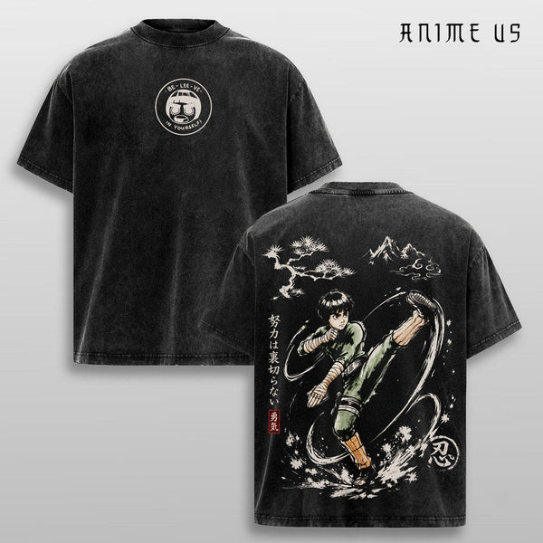 Rock Lee T Shirt, Naruto Anime Graphic Tee, Oversized Acid Washed Cotton Shirt, Streetwear Outfit, Unisex Gift for Anime Fans