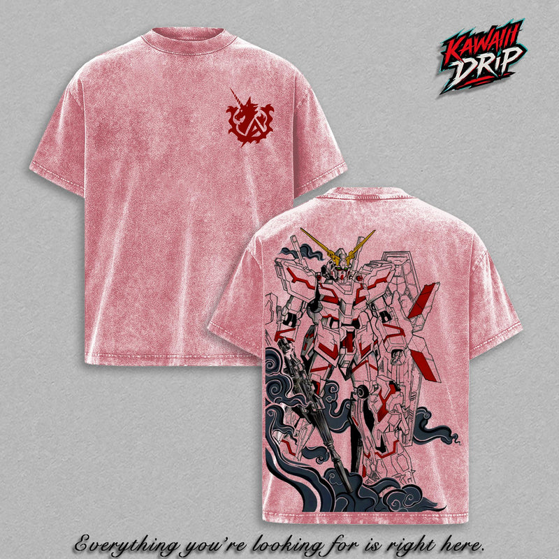 RX-0 Unicorn Gundam Anime Graphic Tee Vintage Washed Shirt Unisex Streetwear Top Mecha Manga Shirt Mobile Suit Gundam Tee Otaku Robot Anime Fan Gift Apparel