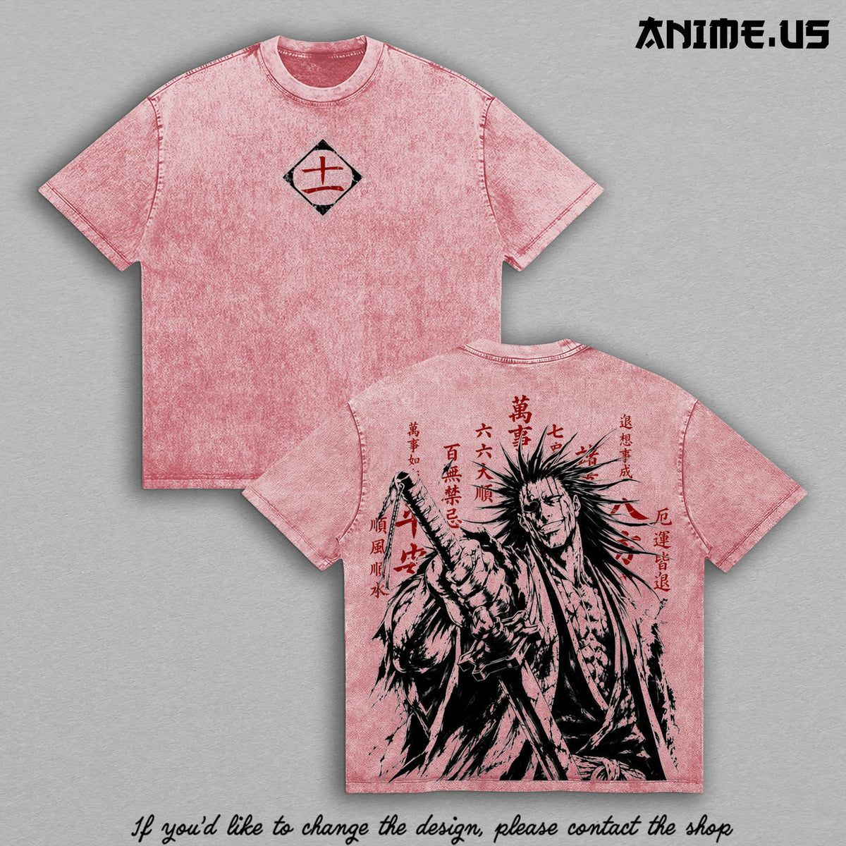 Kenpachi Zaraki Bleach Thousand-Year Blood War Vintage Washed Tee, Soul Reaper Captain Anime Graphic Oversized Heavyweight Cotton Shirt