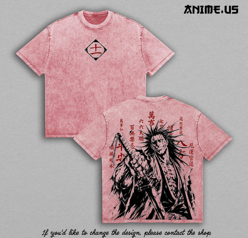 Kenpachi Zaraki Bleach Thousand-Year Blood War Vintage Washed Tee, Soul Reaper Captain Anime Graphic Oversized Heavyweight Cotton Shirt
