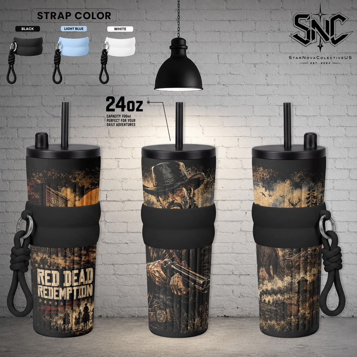Vintage RDR2 Arthur Morgan Silhouette Double Wall Travel Tumbler – 17oz, 24oz, 30oz Stainless Steel Thermal Coffee Mug | Van der Linde Gang Western Outlaw Drinkware, Wild West Aesthetic Cup for Desk & Office
