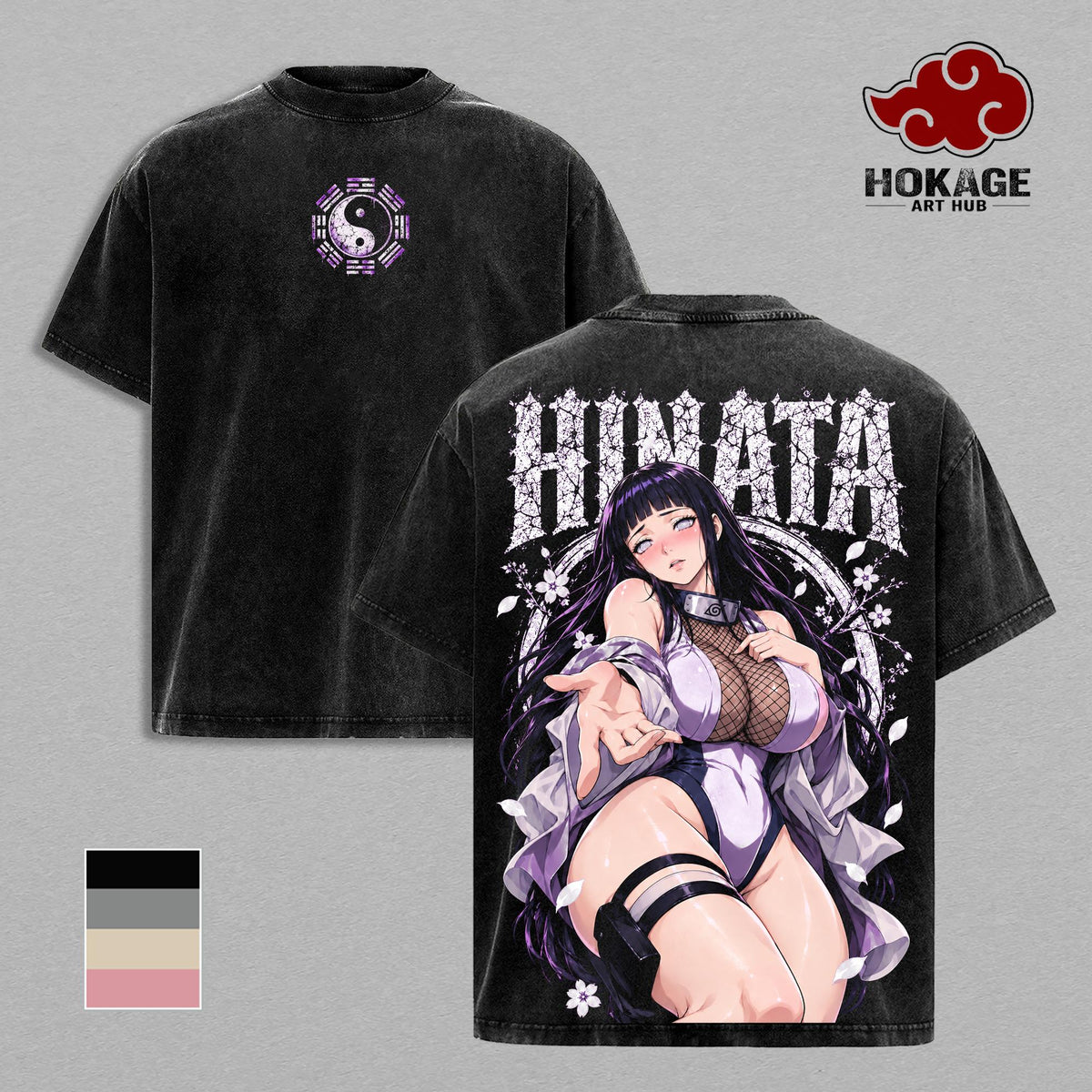 Hinata Hyuga NRT T-Shirt, Byakugan Kunoichi Anime Graphic Tee, Hyuga Clan Vintage Washed Shirt, Oversized Back Print Ninja Streetwear