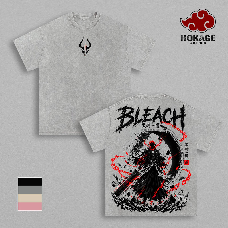 Ichigo Kurosaki Bleach T-Shirt, Soul Reaper Bankai Graphic Tee, Back Print Vintage Washed Anime Shirt, Unisex Oversized Streetwear Tee, Graphic Tees Men Women