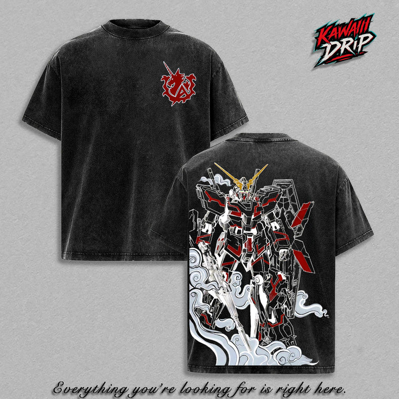 RX-0 Unicorn Gundam Anime Graphic Tee Vintage Washed Shirt Unisex Streetwear Top Mecha Manga Shirt Mobile Suit Gundam Tee Otaku Robot Anime Fan Gift Apparel