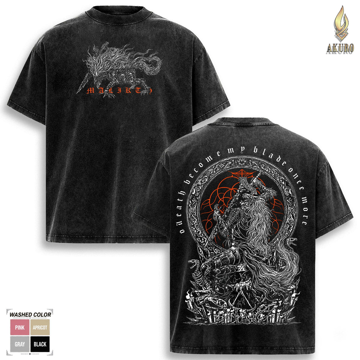 The Black Blade Maliketh - Elden Ring Game Edition Double Printed Oversize Lightweight Acid T-Shirt, Elden Ring Fans, RPG Game Graphic Tee, Streetwear Unisex Oversize Gift for RPG Game Lovers