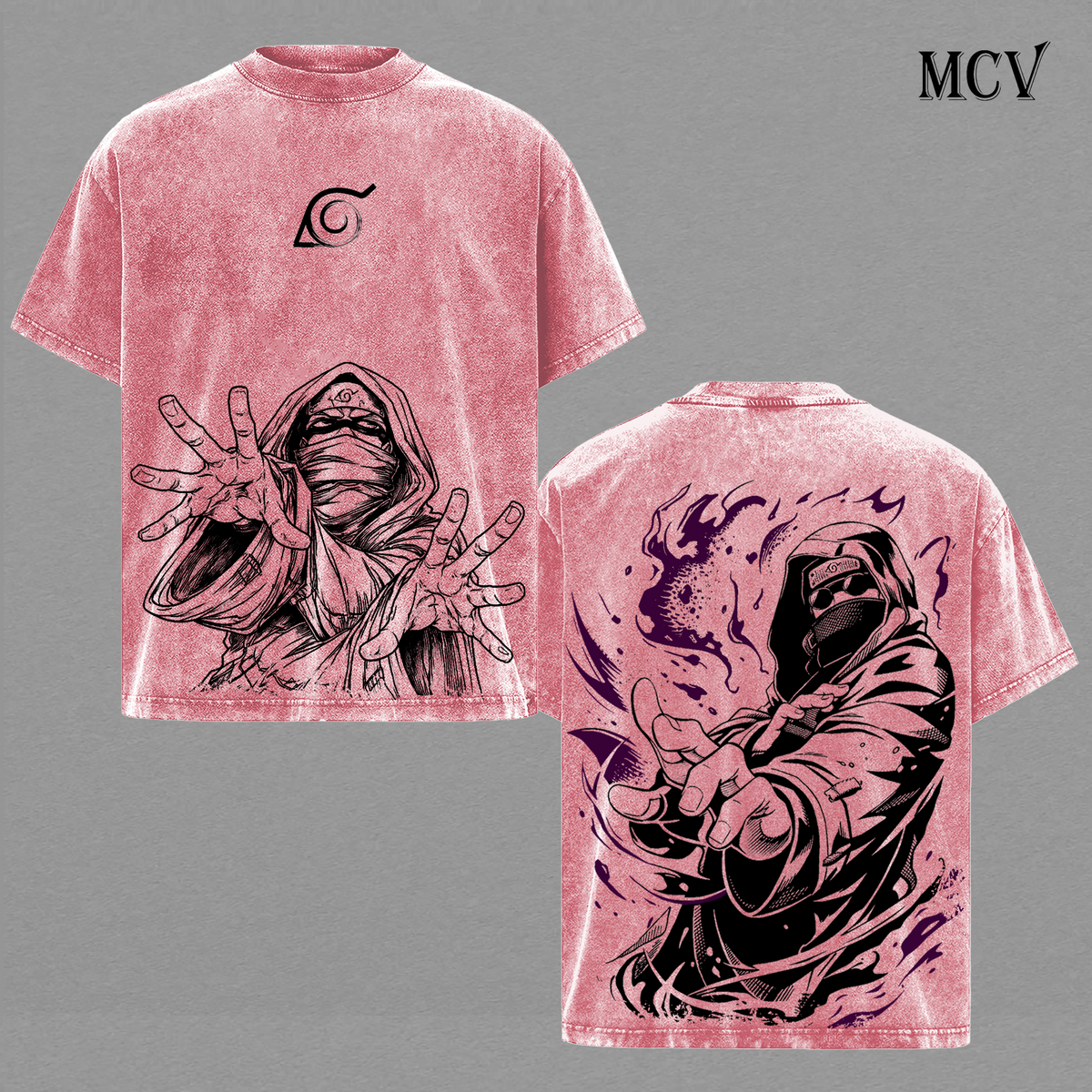 Naruto Aburame Shino Vintage Washed T-Shirt, Hidden Leaf Ninja Bug Technique Anime Graphic Tee, Dark Anime Streetwear Heavy Cotton
