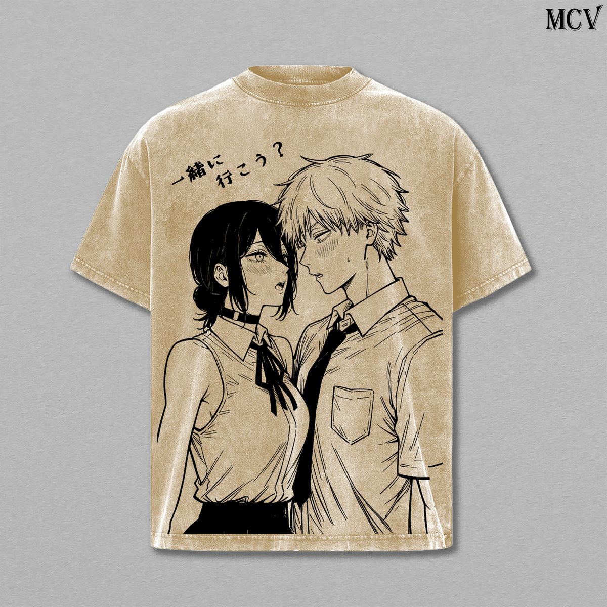 Chainsaw Man Couple Denji Reze – Vintage Washed Anime Graphic Tee