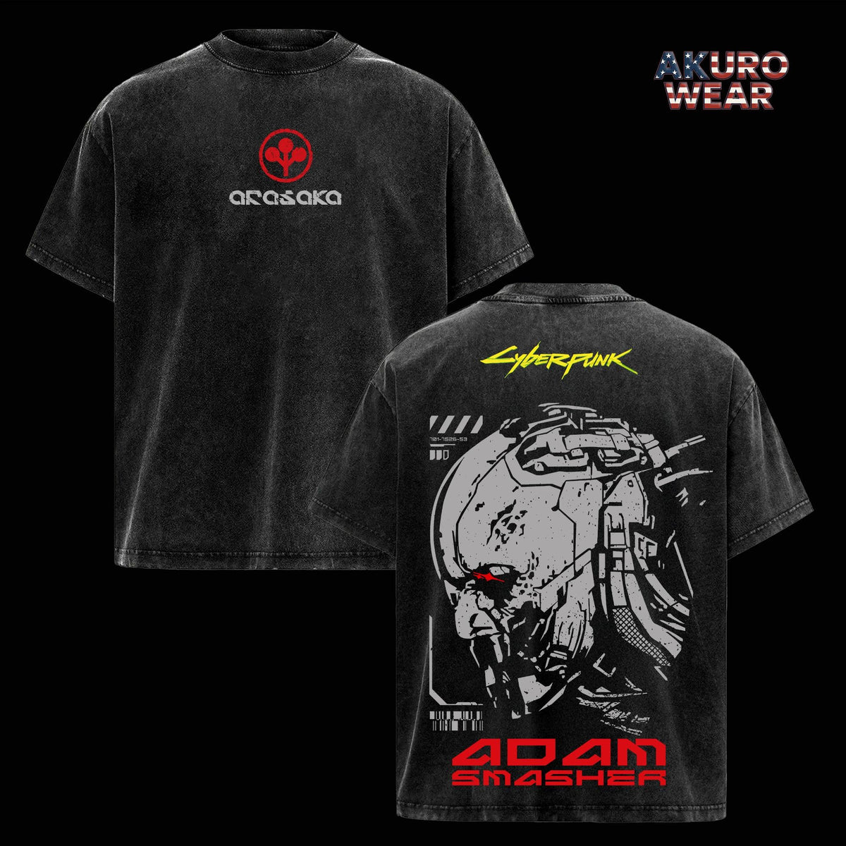 Adam Smasher Cyberpunk T-Shirt – Cyberpunk 2077 Edgerunners Villain Graphic Tee, Dark Cyberpunk Anime Shirt, Washed Oversized Streetwear, Unisex Heavy Cotton Top, Gift for Cyberpunk Fans
