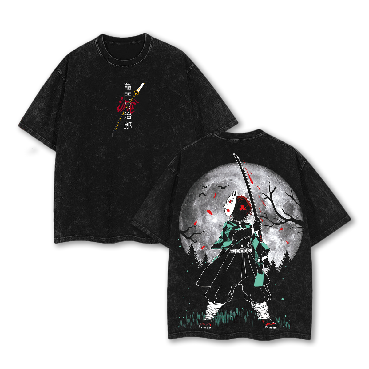 Tanjiro Kamado Kimetsu no Yaiba Washed Oversized Graphic Shirt