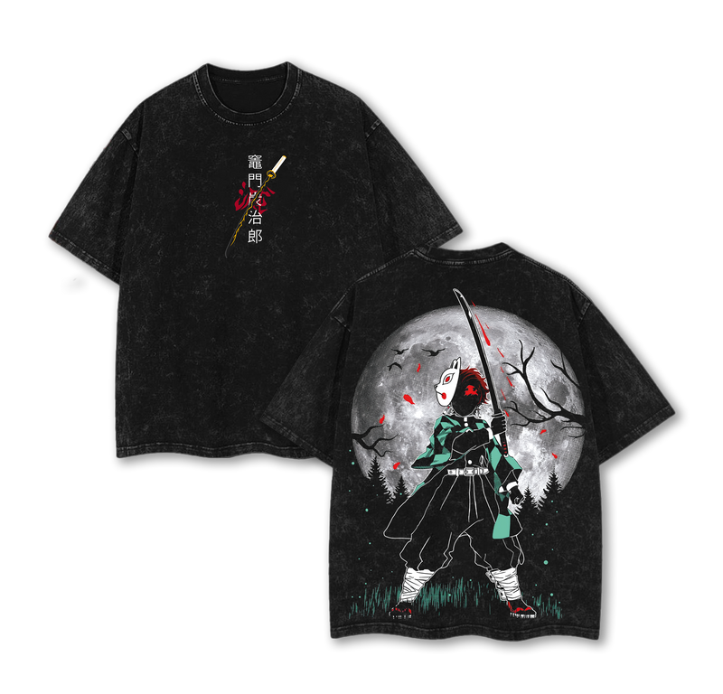 Tanjiro Kamado Kimetsu no Yaiba Washed Oversized Graphic Shirt