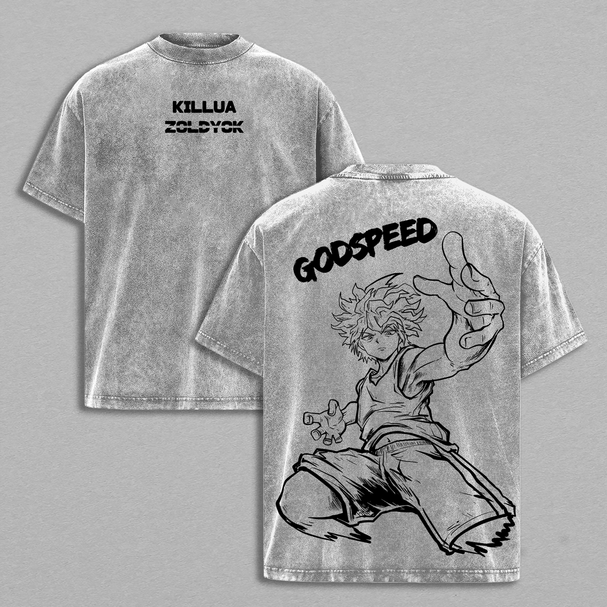 Killua Zoldyck 'Godspeed' Hunter x Hunter Washed Oversize Unisex Vintage Urban T-Shirt, Tanktop, Sweatshirt and Hoodie, Heavy Cotton Casual Streetwear Fashion Clothes Top Anime Fans for Men and Women