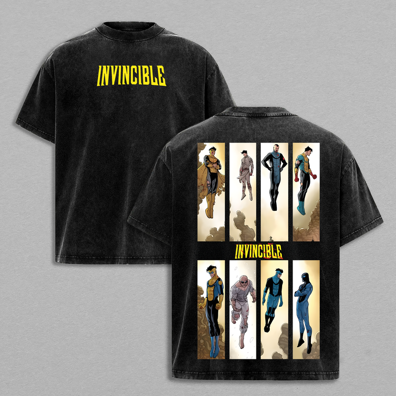 Invincible War 2 Sides Wash Tshirt, Comics Sweatshirt, T-Shirt, TV Show Comics Shirt Menswear Top Vintage Washed T-Shirts, Shortsleeve Streetwear