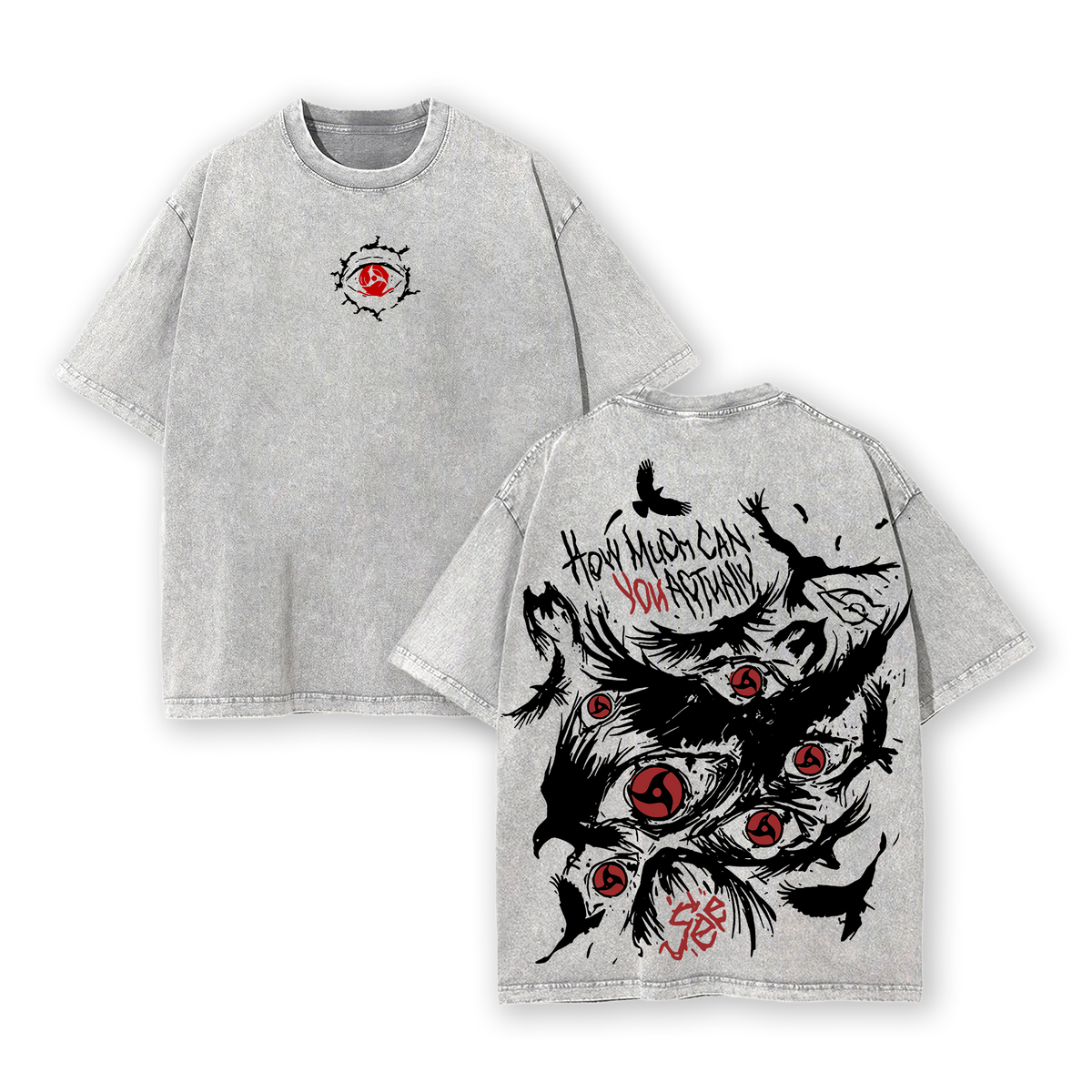 Retro Heavy "Uchiha" Character Naruto Anime Tee Menswear Top Unisex Mineral Anime Manga Washed Heavy Cotton T-shirt