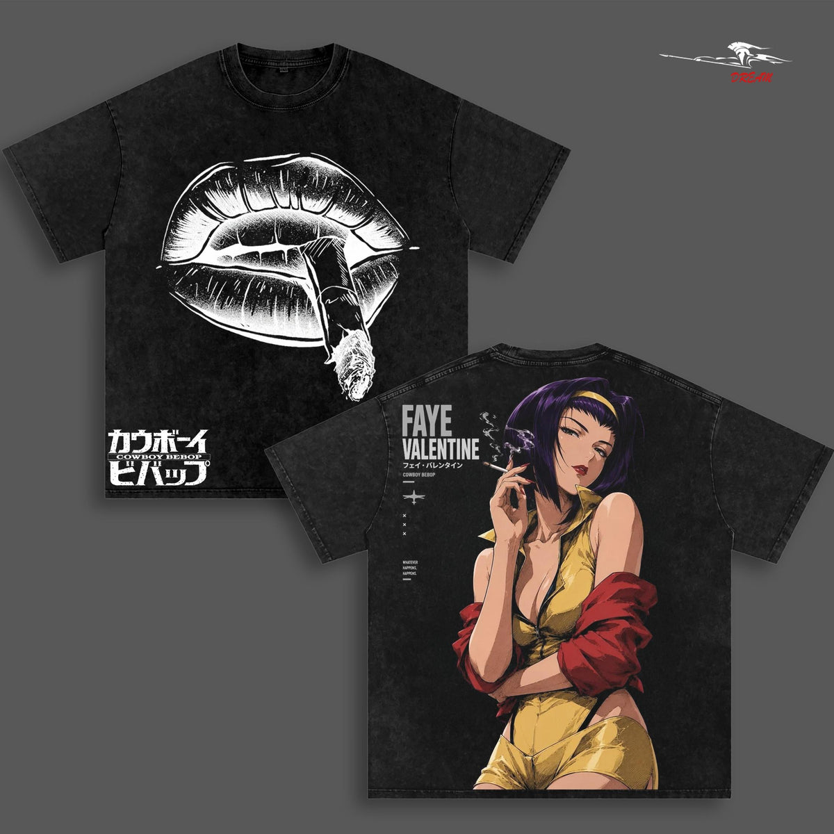 Faye Valentine Cowboy Bebop Anime Double Printed Vintage Washed Tee Unisex Oversize Heavyweight Cotton T-shirt for Anime Fans and Lovers