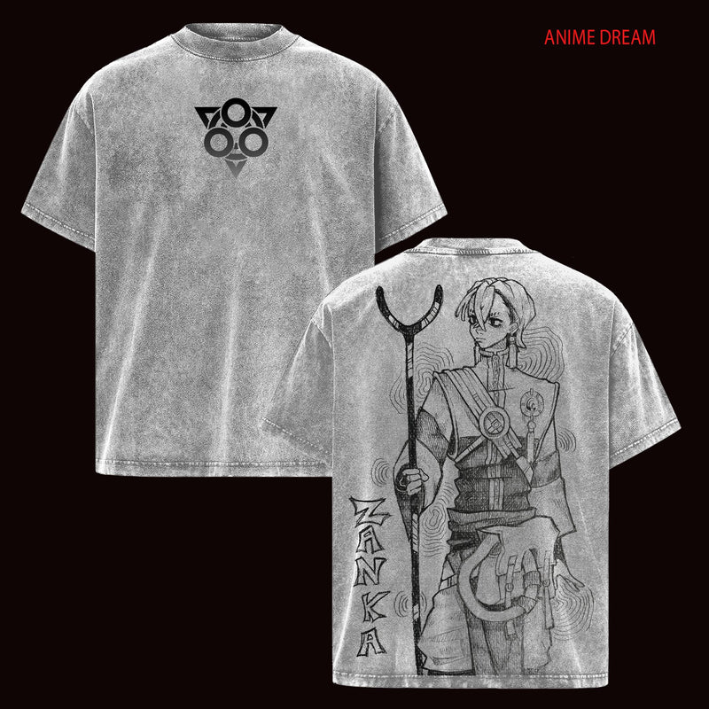 Zanka Nijiku Gachiakuta Anime Double Printed Vintage Washed Tee Unisex Oversize Anime Manga Washed Heavyweight Cotton T-shirt