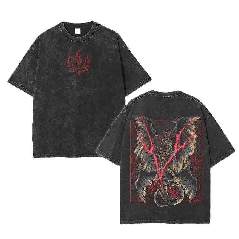 Lichdragon Fortissax Elden Ring Double Printed T Shirt Washed Oversize Unisex Cool Game Streetwear Graphics Tee Design Shirt Game Merch Urban Outfit Summer Fashion Clothes Top
