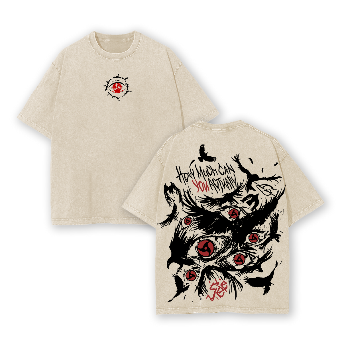 Retro Heavy "Uchiha" Character Naruto Anime Tee Menswear Top Unisex Mineral Anime Manga Washed Heavy Cotton T-shirt