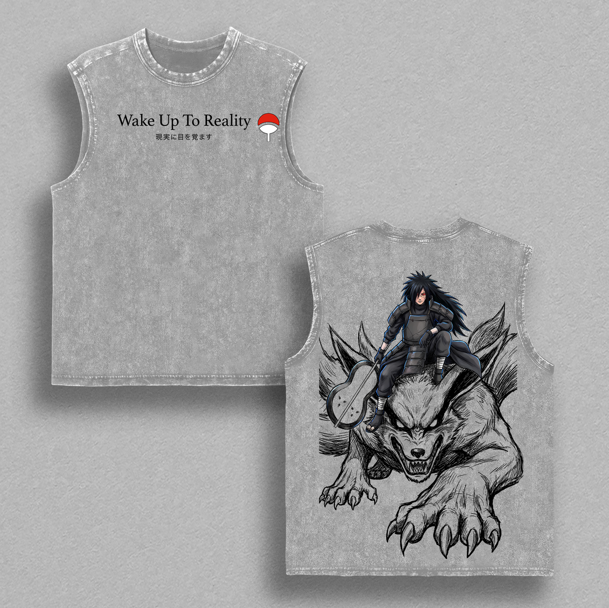 Madara Uchiha Kurama Nine Tails Shirt Vintage Washed | Naruto Dark Anime Graphic Tee | Oversized Streetwear Shirt for Anime Fans