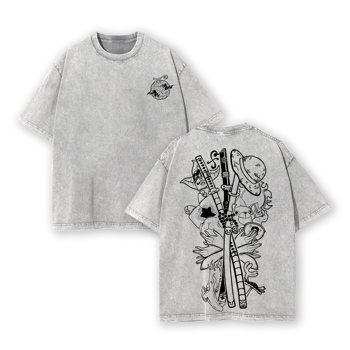 Gomu Gomu No Mi - One Piecee Anime Double Printed Vintage Washed Tee