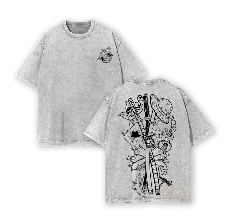 Gomu Gomu No Mi - One Piecee Anime Double Printed Vintage Washed Tee