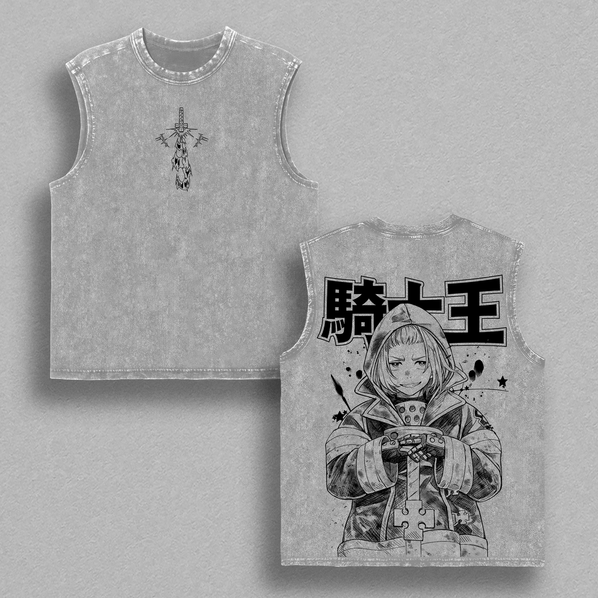 Arthur Boyle Washed Tee – Fire Force Knight King Excalibur Plasma Sword Anime Graphic T-Shirt, Unisex Oversize Heavyweight Cotton Manga Streetwear Double Printed Anime Tee