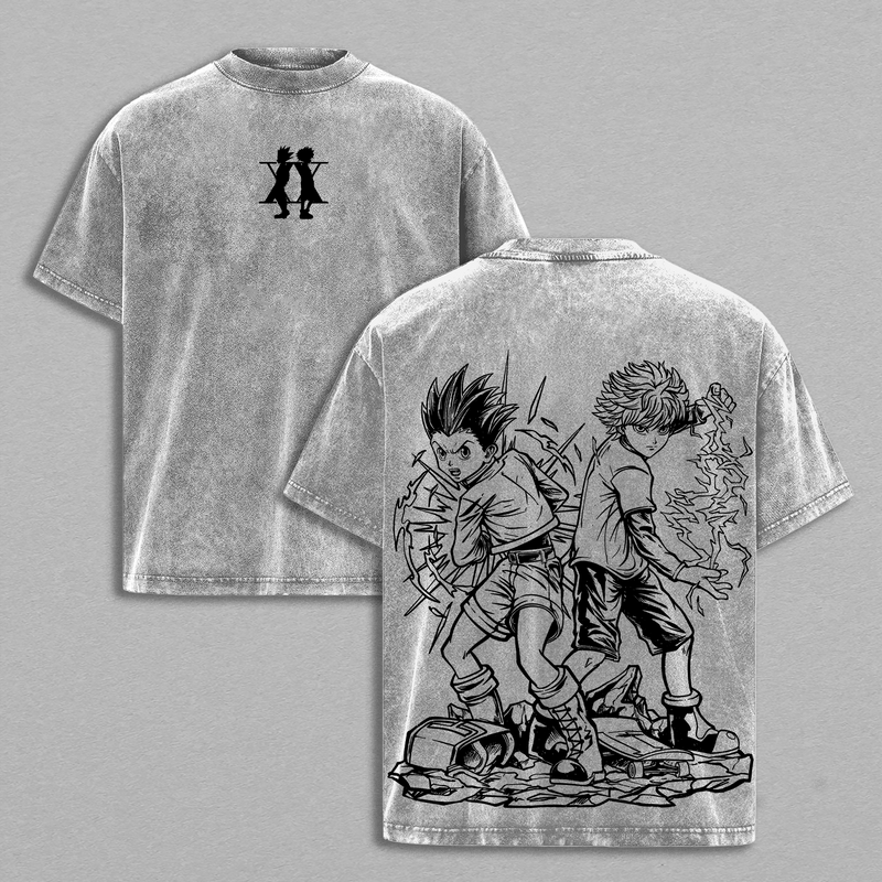 Gon x Killua - Hunter x Hunter Anime Washed T-Shirt, Tanktop, Sweatshirt and Hoodie Oversize Unisex, Heavy Cotton Casual Streetwear Vintage Urban Outfit Fashion Clothes Top Anime Fans for Men and Women