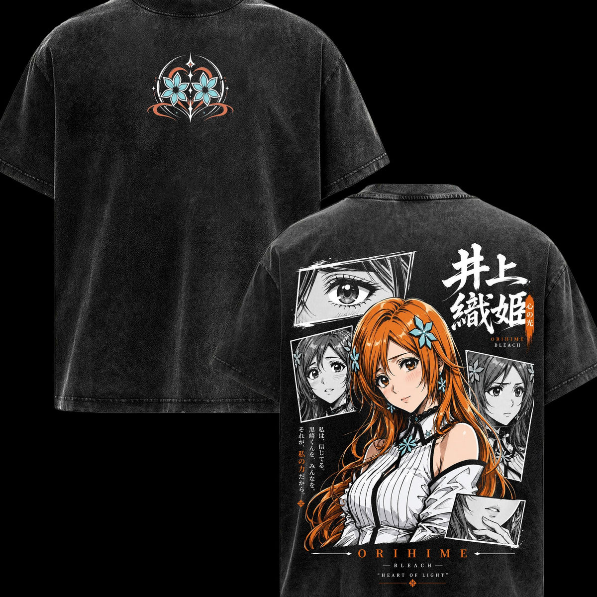 Orihime Inoue Bleach TYBW Part 4 Men’s Graphic T-Shirt, Episode 5 Trend Double Sided Anime Tee, Vintage Washed Soft Cotton Streetwear, Heart of Light Orihime Shirt, Gift for Bleach Fans