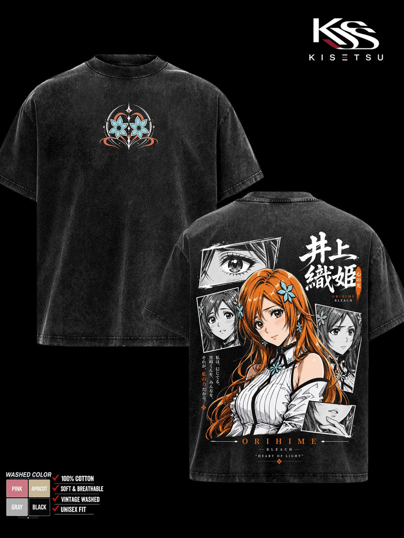 Orihime Inoue Bleach TYBW Part 4 Men’s Graphic T-Shirt, Episode 5 Trend Double Sided Anime Tee, Vintage Washed Soft Cotton Streetwear, Heart of Light Orihime Shirt, Gift for Bleach Fans