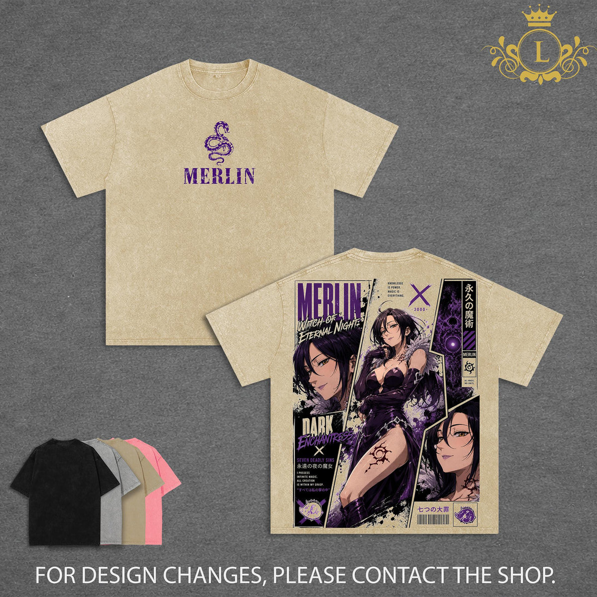 Merlin - Seven Deadly Sins Anime Double Printed Vintage Washed Tee Unisex Oversize Anime Manga Washed Heavyweight Cotton T-shirt