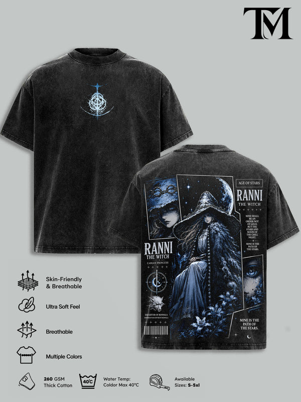 Elden Ring Vintage Washed Oversized T-Shirt, Ranni the Witch Dark Fantasy Graphic Tee, Tarnished Soulslike RPG Streetwear, Heavyweight Cotton FromSoftware Gamer Merch, Gift for Elden Ring Fans