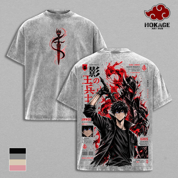 Sung Jinwoo Solo Leveling T-Shirt, Shadow Monarch Igris Graphic Tee, Back Print Vintage 90s Anime Shirt, Graphic Tees Men, Trendy Tshirts, Men's T Shirts, Solo Leveling Streetwear, Unisex Cotton Distressed Tee, Merch For Men, Men Fashion Graphic Tee