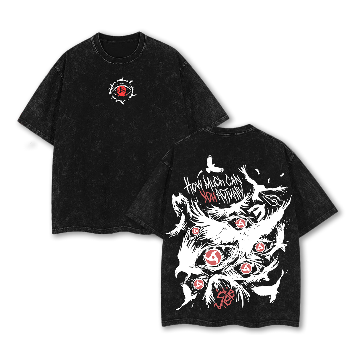 Retro Heavy "Uchiha" Character Naruto Anime Tee Menswear Top Unisex Mineral Anime Manga Washed Heavy Cotton T-shirt