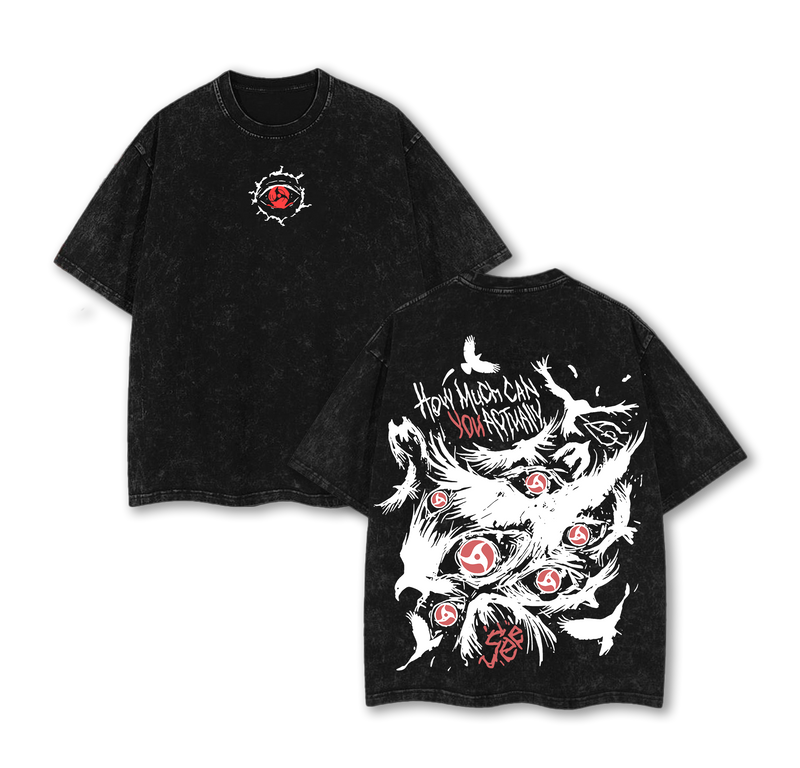 Retro Heavy "Uchiha" Character Naruto Anime Tee Menswear Top Unisex Mineral Anime Manga Washed Heavy Cotton T-shirt