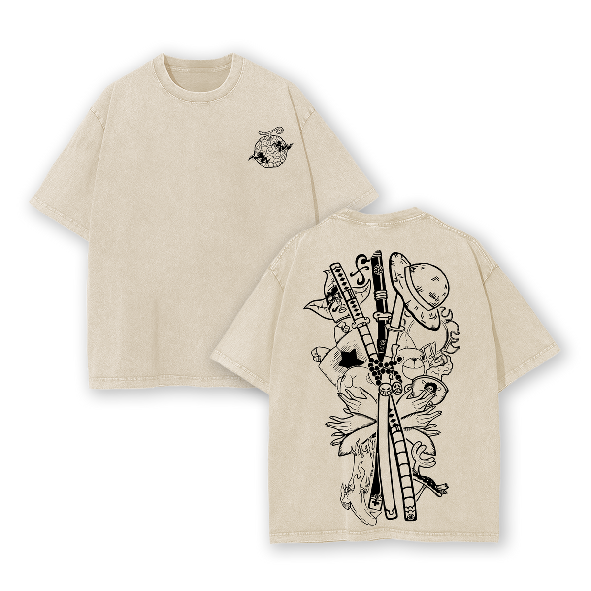 Gomu Gomu No Mi - One Piecee Anime Double Printed Vintage Washed Tee