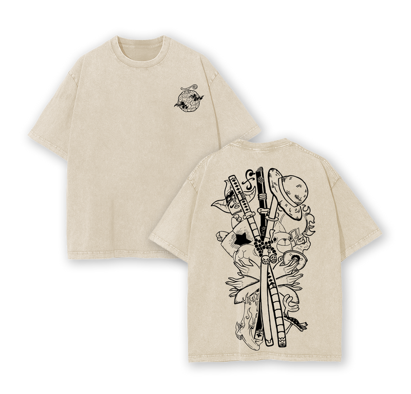 Gomu Gomu No Mi - One Piecee Anime Double Printed Vintage Washed Tee