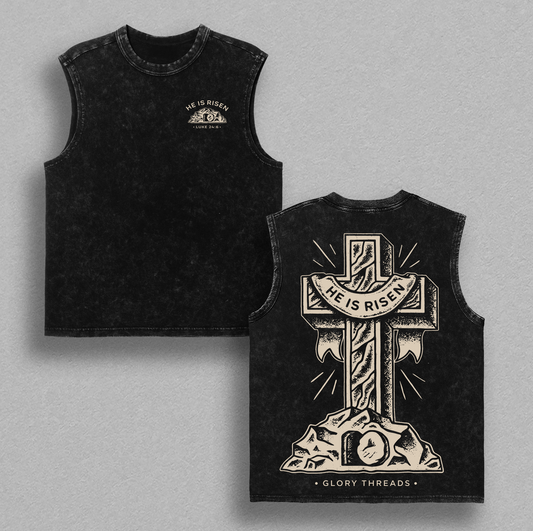 He Is Risen Luke 24:6 Vintage Washed Oversized Christian T-Shirt, Heavy Cotton Faith Cross Graphic Tee, Easter Jesus Resurrection Shirt, Biblical Scripture Streetwear, Unisex Religious Gift for Believers