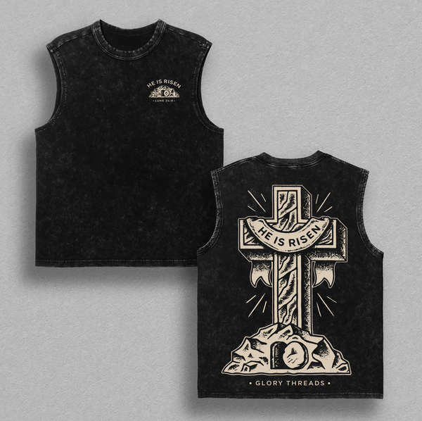 He Is Risen Luke 24:6 Vintage Washed Oversized Christian T-Shirt, Heavy Cotton Faith Cross Graphic Tee, Easter Jesus Resurrection Shirt, Biblical Scripture Streetwear, Unisex Religious Gift for Believers