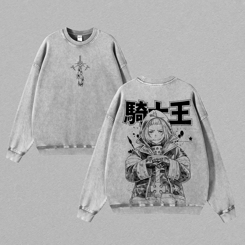 Arthur Boyle Washed Tee – Fire Force Knight King Excalibur Plasma Sword Anime Graphic T-Shirt, Unisex Oversize Heavyweight Cotton Manga Streetwear Double Printed Anime Tee