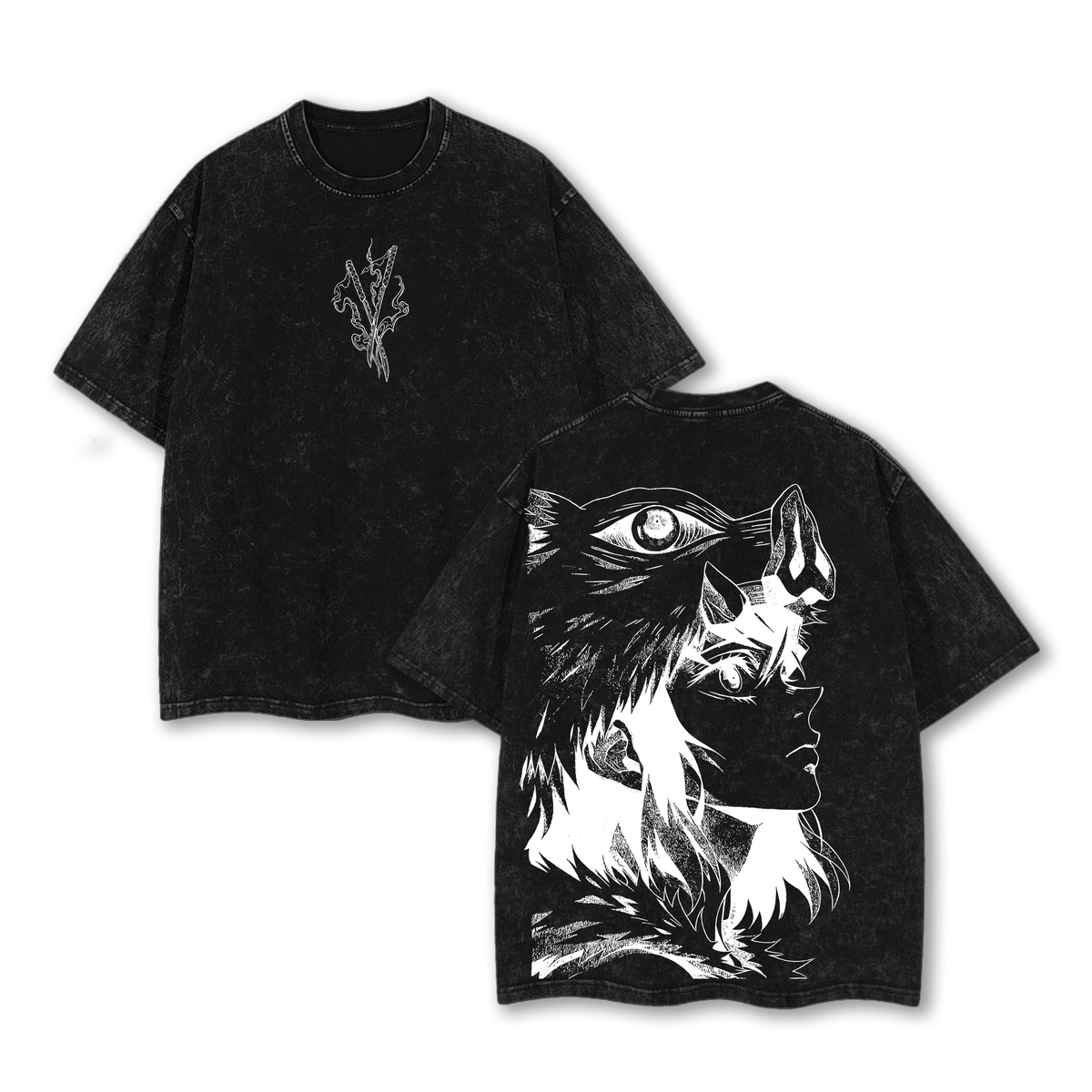 Inosuke - Demon Slayer Anime Double Printed Vintage Washed Tee Unisex Oversize Anime Manga Washed Heavyweight Cotton T-shirt, Gift For Anime Fan, Anime Lover