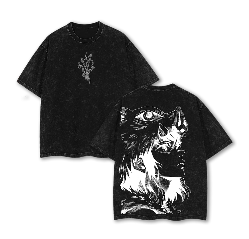 Inosuke - Demon Slayer Anime Double Printed Vintage Washed Tee Unisex Oversize Anime Manga Washed Heavyweight Cotton T-shirt, Gift For Anime Fan, Anime Lover
