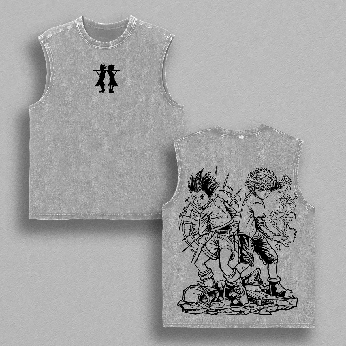 Gon x Killua - Hunter x Hunter Anime Washed T-Shirt, Tanktop, Sweatshirt and Hoodie Oversize Unisex, Heavy Cotton Casual Streetwear Vintage Urban Outfit Fashion Clothes Top Anime Fans for Men and Women