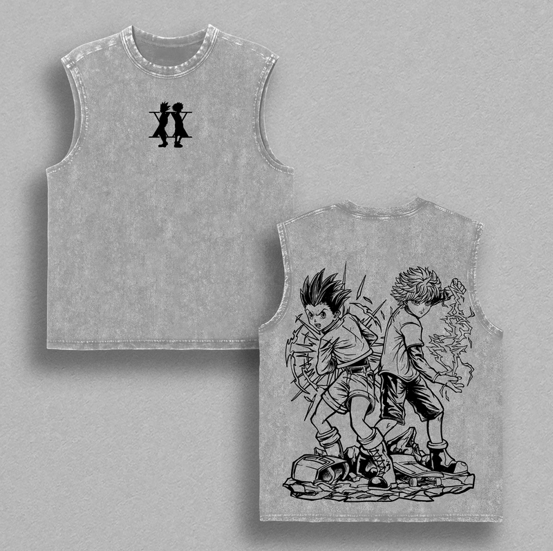 Gon x Killua - Hunter x Hunter Anime Washed T-Shirt, Tanktop, Sweatshirt and Hoodie Oversize Unisex, Heavy Cotton Casual Streetwear Vintage Urban Outfit Fashion Clothes Top Anime Fans for Men and Women