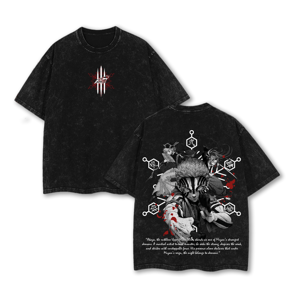 Akaza Demon Slayer Limited Edition Tee – Kimetsu no Yaiba Vintage Washed Oversized Heavy Cotton Anime Manga T-Shirt, Rare Collector’s Graphic Streetwear Retro Top Gift for Otaku Fans