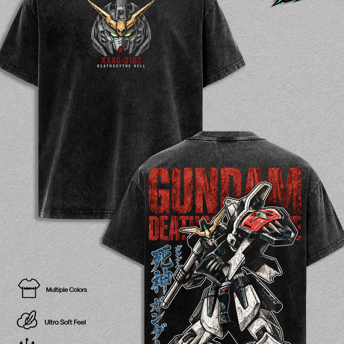 Gundam Deathscythe XXXG-01D2 Vintage Washed T Shirt Anime Graphic Tee Oversized Streetwear Top Cotton Tshirt Classic Menswear Clothes Apparel Gift for Gundam Fans Men & Women