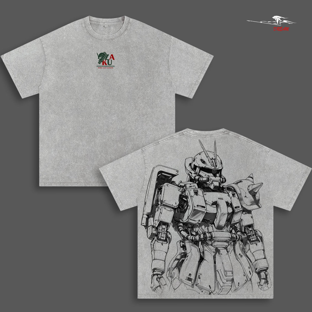 MS-06 Zaku II – Mobile Suit Gundam Anime Double Printed Vintage Washed Tee Unisex Oversize Anime Manga Washed Heavyweight Cotton T-shirt