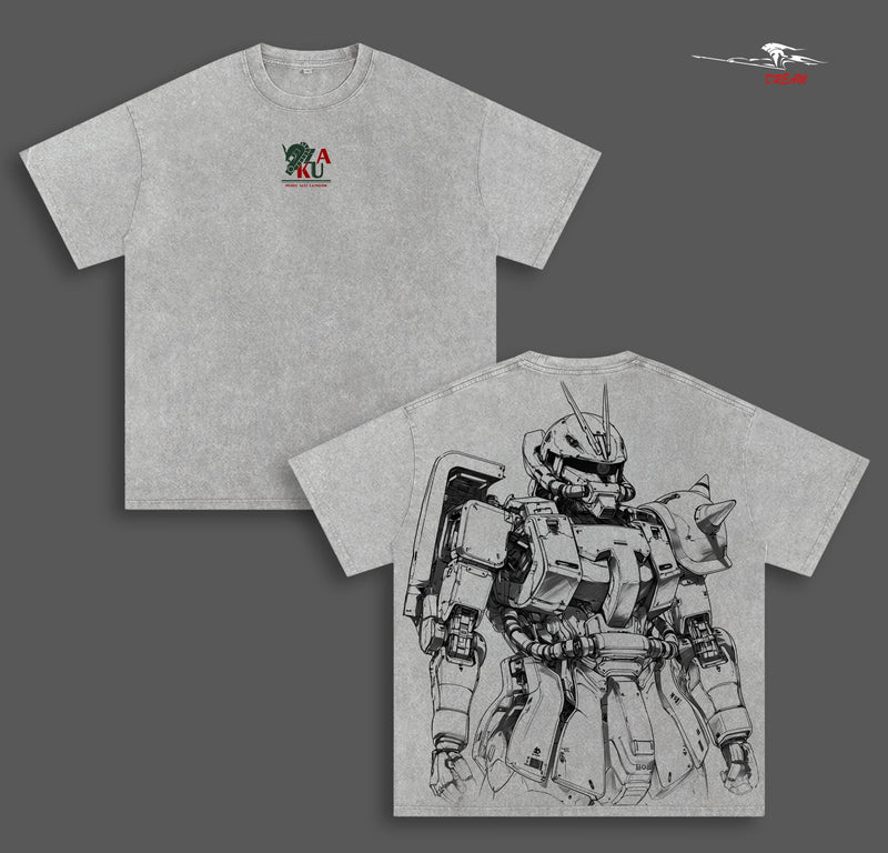 MS-06 Zaku II – Mobile Suit Gundam Anime Double Printed Vintage Washed Tee Unisex Oversize Anime Manga Washed Heavyweight Cotton T-shirt