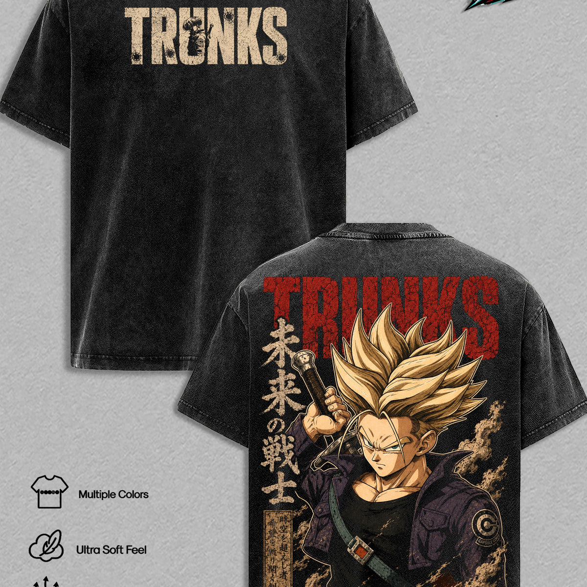 Future ''Trunks'' DBZ Vintage T-Shirt - Saiyann Warrior DBZ Anime Double Printed Vintage Clothes Washed Tee Unisex Oversized Anime Manga Washed Heavyweight Cotton TShirt Gift For DBZ Fans Men & Women