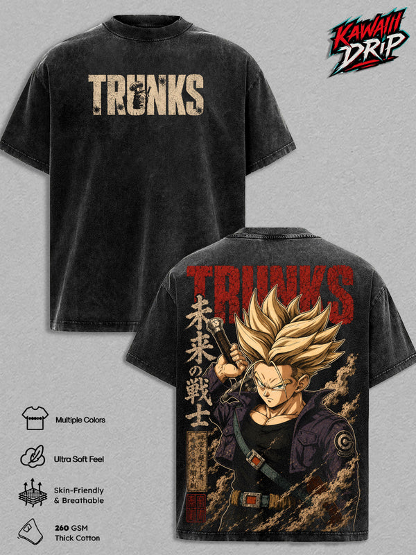 Future ''Trunks'' DBZ Vintage T-Shirt - Saiyann Warrior DBZ Anime Double Printed Vintage Clothes Washed Tee Unisex Oversized Anime Manga Washed Heavyweight Cotton TShirt Gift For DBZ Fans Men & Women