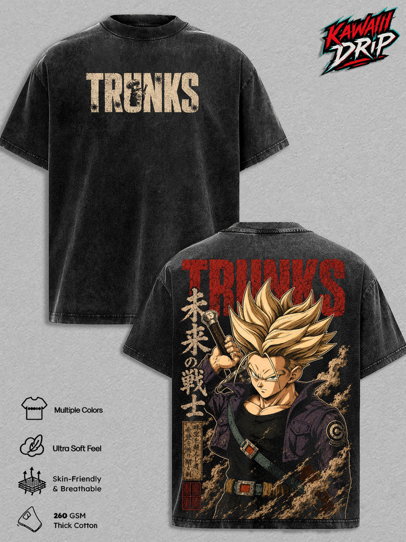 Future ''Trunks'' DBZ Vintage T-Shirt - Saiyann Warrior DBZ Anime Double Printed Vintage Clothes Washed Tee Unisex Oversized Anime Manga Washed Heavyweight Cotton TShirt Gift For DBZ Fans Men & Women